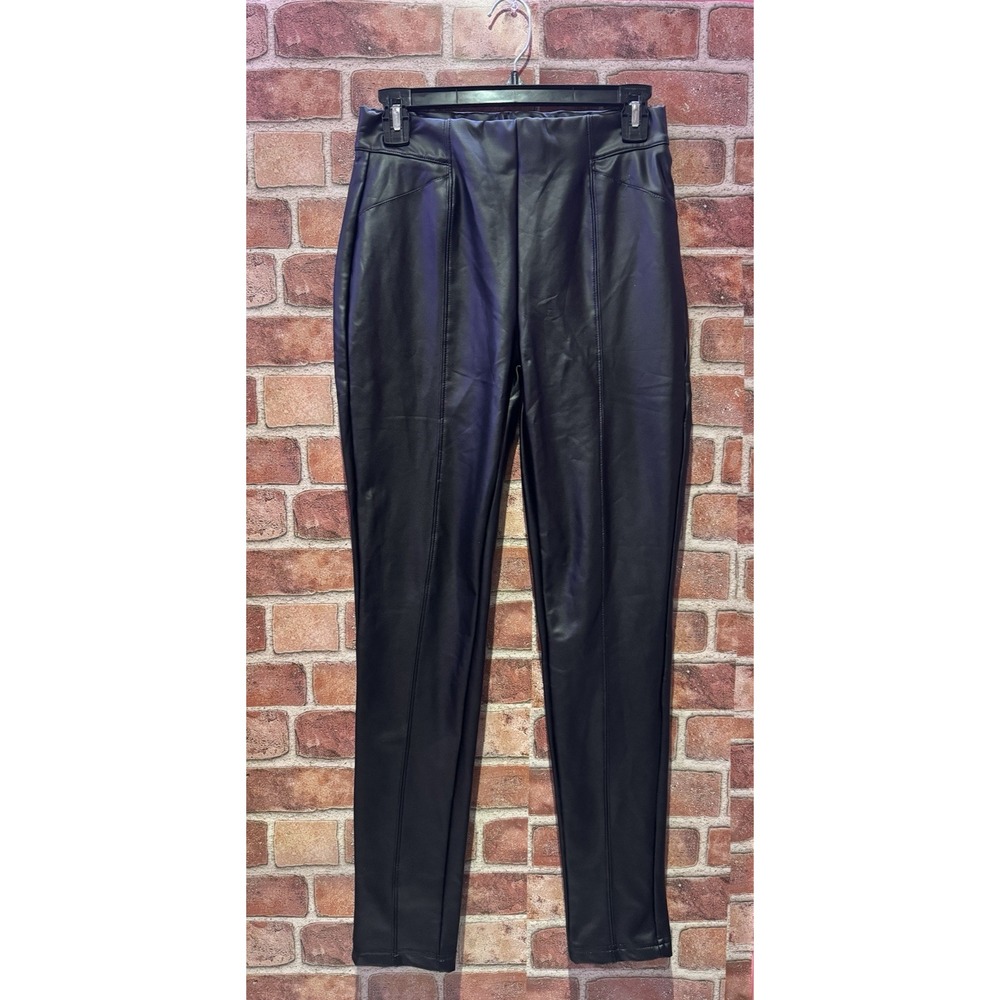 BBJ Los Angeles Faux Leather Pants Women SizeM Solid Black Pull On Elastic Waist